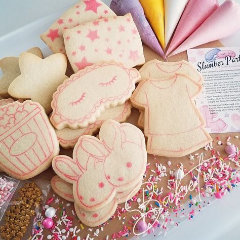 When I saw these adorable slumber party cookies by @baketini I just HAD to share. They’re so sweet! And I love how she used our matching stencils to make DIY cookie kits a breeze to decorate ♥️ Designs available in our shop! ★ Sleep Mask Cutter/Stencil ★ Bunny Slippers Cutter Stencil ★ Pajama Shorts Set Cutter/Stencil ★ Sleeping Pillow Cutter ★ Popcorn Bucket Cutter/Stencil ★ Scattered Stars Stencil . . . . . . ________ #Cookies #cookiesofinstagram #cookier #decoratedsugarcookies #decorated... Slumber Party Cookies Decorated, Slumber Party Cookies, Party Cookies Decorated, Stencil Cookies, Stars Stencil, Cookie Kits, Party Cookies, Bunny Slippers, Cookie Kit