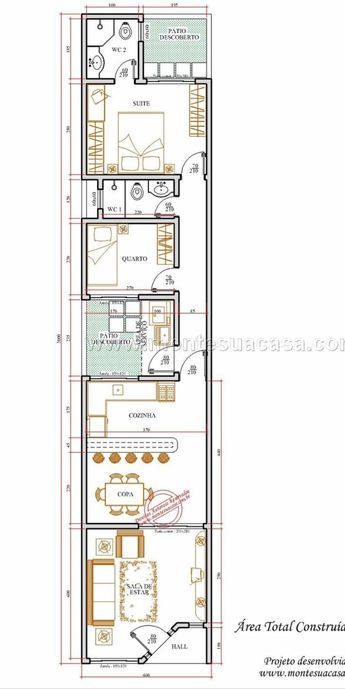 Narrow Modern House, 20x40 House Plans, Narrow House Designs, Narrow House Plans, Narrow Lot House, Narrow Lot House Plans, House Floor Design, Small House Floor Plans, Apartment Floor Plans