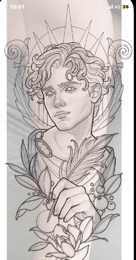 Male Portrait Tattoo, Neoclassical Tattoo, Roman Drawings, Apollo Tattoo, Neo Traditional Art, Atlas Tattoo, Nouveau Tattoo, Floral Thigh Tattoos, Neotraditional Tattoo