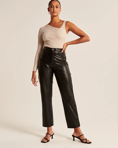 Women's Curve Love Vegan Leather Ankle Straight Pants | Women's | Abercrombie.com Women's Bottoms, American Clothing, Abercrombie Kids, Straight Pants, Bra Sizes, American Apparel, Abercrombie Fitch, Vegan Leather, Womens Bottoms