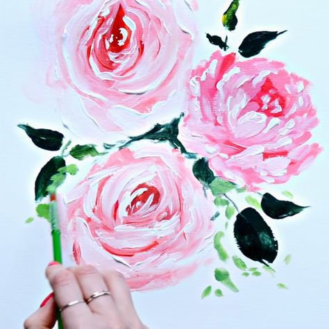 The quick and easy way to learn how to paint a peony and rose. This painting tutorial is perfect for kids, beginners, or anyone who wants to try their hand at some basic painting techniques. Easy Flowers To Paint, Flowers To Paint, Rose Painting Acrylic, Katie Jobling, Paintings Of Flowers, Printable Flower Coloring Pages, Most Beautiful Paintings, Floral Paintings Acrylic, Acrylic Flower Painting