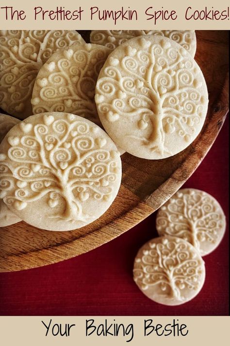 Pumpkin Spice Cookies Pumpkin Spice Sugar Cookies Recipe, Cookie Stamp Recipe, Stamp Cookies Recipe, Molded Cookie Recipe, Stamped Cookies, Pumpkin Spice Cookie Recipe, Mold Recipes, Pumpkin Spice Sugar Cookies, Spice Cookie Recipes