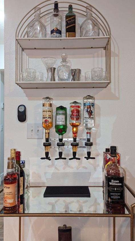 Wall Mounted Liquor Dispenser, Liquor Dispenser Bar, Pink Liquor, Alcohol Storage, Liquor Display, Cottage Core Home, Alcohol Spirits, Alcohol Dispenser, Alcohol Bar