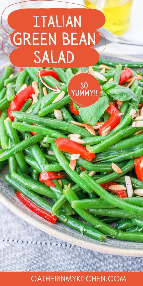 Crisp, fresh green beans meet the flavors of Italy in this easy side salad.  With just a few simple ingredients, this salad makes the perfect complement to Italian entrees or can stand alone as a light, healthy meal. It's a crowd-pleasing recipe that also makes great leftovers! Crunchy Beans, Easy Side Salad, Lemon Garlic Dressing, Leftover Green Beans, Bbq Potluck, Italian Green Beans, Food Savoury, Italian Entrees, The Best Green Beans