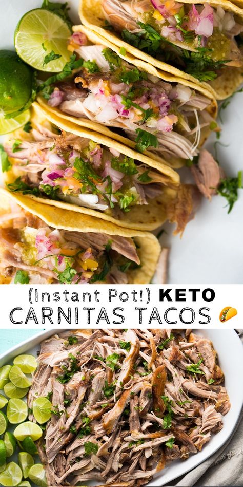 (Instant Pot!) Paleo & Keto Carnitas #keto #ketorecipes #ketodiet #paleo #mexican #tacos Keto Carnitas, Keto Pork Tacos, Keto Pork Carnitas, Instapot Carnitas Instant Pot, Insta Pot Carnitas Recipe, Instapot Beef Carnitas, Keto Tacos, Keto Mexican Recipes, Keto Carnitas Bowl