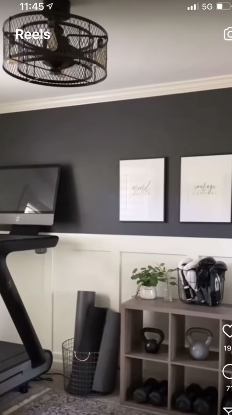 Workout Room On A Budget, Women Home Gym Ideas, Workout Rooms At Home Decor, Home Gym With Tonal, Peloton Bedroom Ideas, Small Bedroom Gym Ideas, Spare Room Workout Room, Minimalist Home Office Gym Combo Ideas, Black And White Home Gym