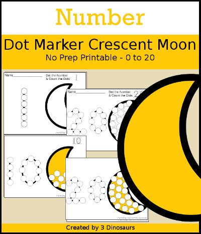 Crescent Activities For Preschool, Moon And Stars Preschool Activities, Number The Stars Activities, Kindergarten Moon Activities, Moon Counting Activity, Moon Gross Motor Activities, Moon For Kids, Dot Marker Printables, Dot Marker Activities