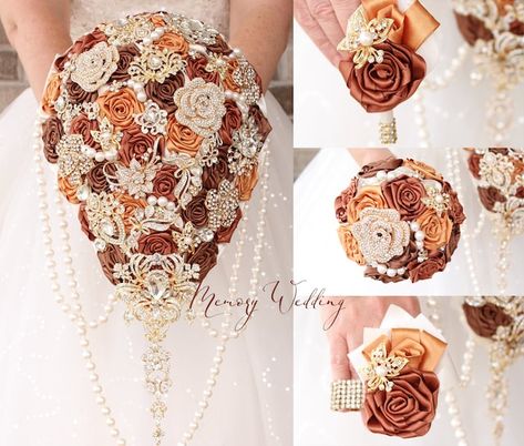 MemoryWedding - Etsy Burnt Orange And Rose Gold Wedding, Brown And Burnt Orange Wedding, Wedding Flowers Terracotta, Burnt Orange Wedding Colors, Burnt Orange Weddings Decorations, Terracotta Bridal Bouquet, Burnt Orange Bouquet, Burnt Orange Wedding Theme, Champagne Bouquet