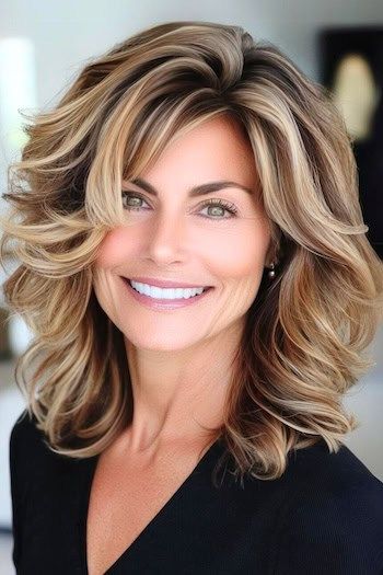 Save this pin for the best hairstyles for women over 60 with bangs. Make a statement with this bold, multi-dimensional, voluminous hairstyle. Chunky highlights add depth to the look, while layers create tremendous lift and volume. Older Hairstyles, Blonde Layered Hair, Best Hairstyles For Women, Easy Care Hairstyles, Chunky Highlights, Medium Hair Styles For Women, Haircuts For Medium Length Hair, Fine Straight Hair, Hairstyles For Women Over 60