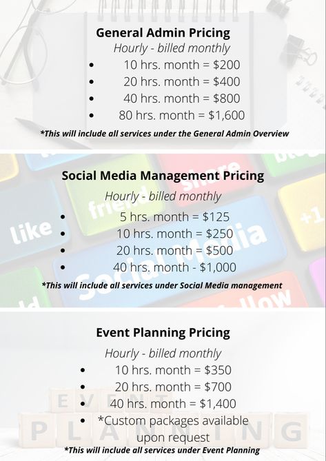 Virtual Assistant Pricing Packages Examples, Virtual Assistant Price List, Va Pricing Packages, Event Planning Pricing Packages, Virtual Assistant Package Pricing, Virtual Assistant Pricing Packages, Virtual Assistant Packages, Social Media Manager Pricing Packages, Social Media Packages Pricing