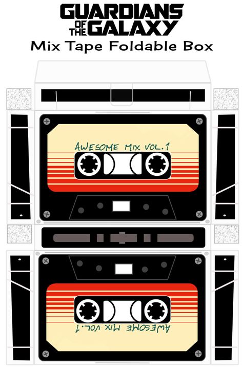 https://www.getawaytoday.com/blogs/2017-04-25/guardians-of-the-galaxy-cassette-with-free-printab Cassette Template Free Printable, Paper Mixtape Template, Music Party Food, Guardians Of The Galaxy Cassette, Cassette Template, Stary Papier, Trendy Music, Anniversaire Harry Potter, Paper Toys Template