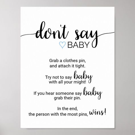 Blue Heart | Black Calligraphy Don&#39;t Say Baby Sign - pastel posters Clothes Pin Games, Dont Say Baby Game, Black Calligraphy, Baby Printables, Black And White Girl, Scratch Paper, Minimalist Baby, Heart Clothes, Modern Baby Shower