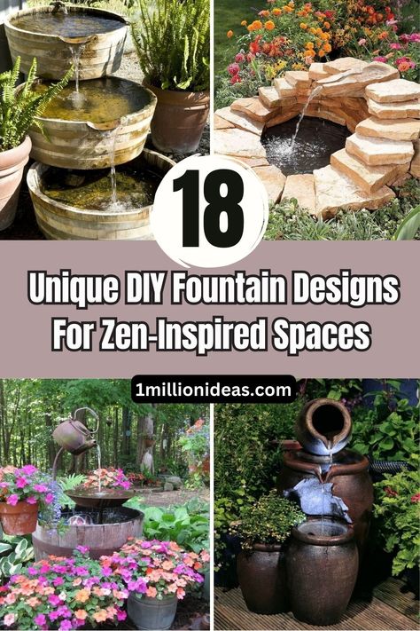 18 Unique DIY Fountain Designs For Zen-Inspired Spaces Diy Rustic Fountain, Small Backyard Fountain Ideas, Rock Fountains Outdoor, Solar Fountains Outdoor Diy, Yard Fountain, Unique Landscaping, Small Water Fountain, Solar Water Feature, Diy Solar Fountain