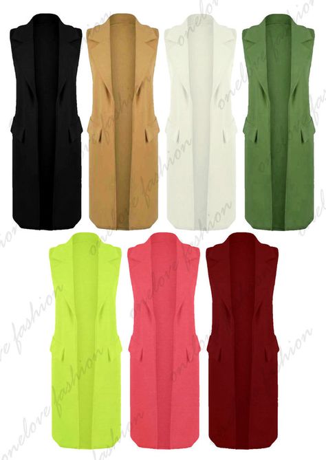 WOMENS LADIES CREPE SLEEVELESS WAISTCOAT LONG BLAZER CARDIGAN JACKET TOP 8-14 in Clothes, Shoes & Accessories, Women's Clothing, Coats & Jackets | eBay Stylish Waistcoats, Long Duster Coat, Ladies Waistcoat, Long Waistcoat, Womens Waistcoat, Sleeveless Duster, Waistcoat Woman, Long Blazer, Street Look