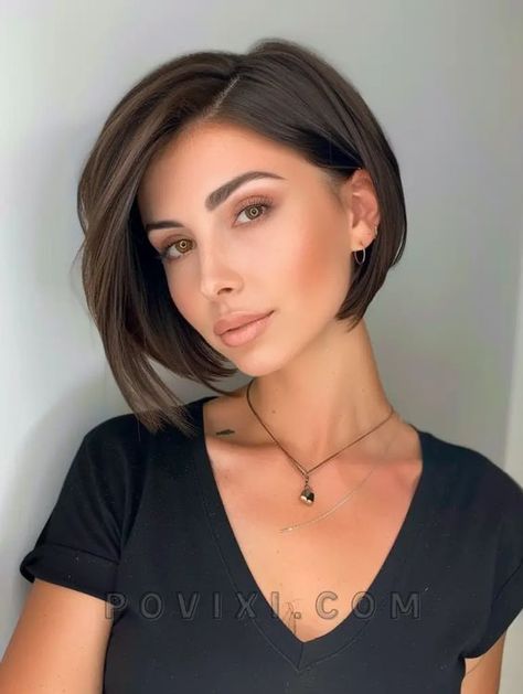 Drastic Bob Haircut, Razor Sharp Bob, Short Dark Fine Hair, Short Haircut Long Face, Bob With Side Shave, Undercut Inverted Bob, Asymetrical Haircut Edgy Bob, Assymetrical Haircut Bob, Dark Brown Bob Haircut