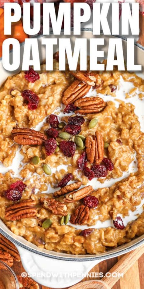 Try serving this tasty savory-sweet pumpkin oatmeal with a dollop of clotted cream on top. Or, top it with toasted pecans and some heavy cream for the breakfast of dreams! #spendwithpennies #pumpkinoatmeal #breakfast #recipe #easy #healthy #stovetop #best #creamy #spiced Basic Oatmeal Recipe, Easy Pumpkin Oatmeal, Pumpkin Rolls Recipe, Frozen Pumpkin, Moist Pumpkin Bread, Summer Salads With Fruit, Pumpkin Oatmeal, Fall Breakfast, Oatmeal Recipes