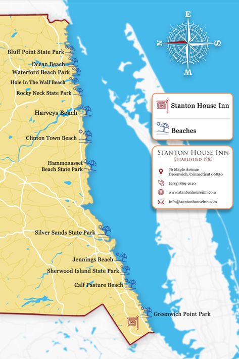 map of the best beaches in Connecticut along Long Island Sound Connecticut Beaches, Connecticut Travel, Seaside Park, Long Island Sound, Best Beaches, Coastal Towns, Beach Town, 50 States, Unique Things