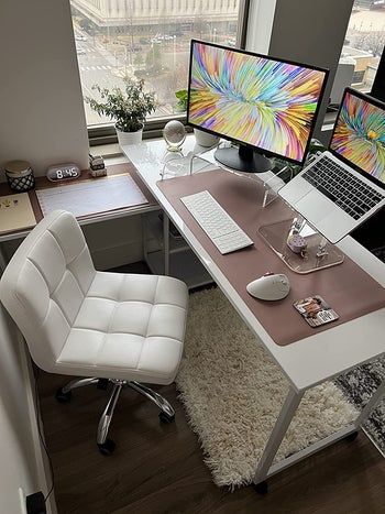 Remote Work Aesthetic Home, Work From Home Set Up Living Room, Best Home Office Setup, At Home Office Set Up, Remote Home Office Ideas, Home Office Monitor Setup, Work From Home Set Up 2 Monitors, Wfh Set Up, Wfh Desk Setup Aesthetic