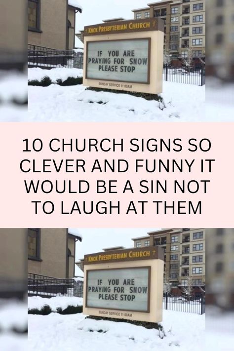 10 church signs so clever and funny it would be a sin not to laugh at them  #church #signs #so #clever #and #funny #would #be #sin #not #to #laugh #at #them Funny Church Quotes, Church Signs Funny, Church Signs Inspirational, Short Christian Quotes, Church Announcements, Church Jokes, Church Sign Sayings, Funny Church Signs, Church Wall Art