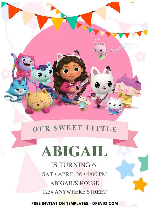 (Free PDF Invitation) Delightful Gabby’s Dollhouse Birthday Invitation | Download Hundreds FREE PRINTABLE Birthday Invitation Templates Gabbys Dollhouse Invitation Free, Gabby's Dollhouse Birthday, Gabby Dollhouse, Colorful Invitations, Free Printable Birthday Invitations, Invitation Maker, Free Printable Invitations, Free Invitation Templates, Birthday Party Planning