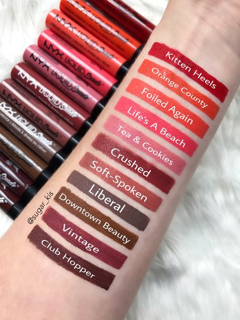 Maybelline Cosmetics, Nyx Liquid Suede, Makeup Tut, Nyx Makeup, Lipstick Swatches, Makeup Swatches, Lipstick Makeup, Lipstick Shades, Makeup Techniques