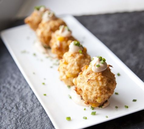 These Crab and Corn Fritters are the perfect party appetizer. Crab Fritters Recipe, Chipotle Pepper Recipes, Crab Fritters, Crab Appetizers, Crab And Corn, Sweet Corn Fritters, Crab Cake Recipes, Chipotle Aioli, Jalapeno Pepper