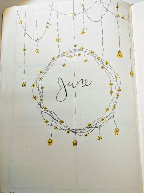 Bullet Journal Order, June Bullet Journal Cover, Bullet Journal Title Page, Bible Bullet Journaling, Bullet Journal Easy, June Bullet Journal, Ballet Journal, Bullet Journal Titles, Doodle Journal