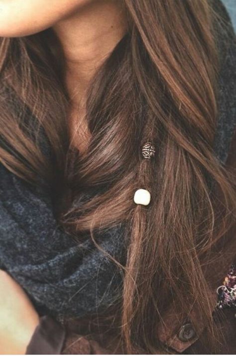 Hidden dread. Super cute :)                                                                                                                                                                                 Mehr Partial Dreads, Estilo Hippy, Mode Hippie, Smink Inspiration, Long Brown Hair, Good Hair Day, Hair Beads, Hair Envy, Hair Dos