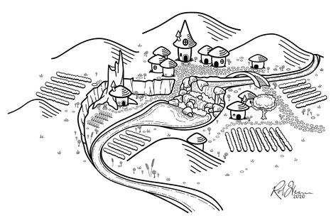 Mushroom Village, Gnome Village, Lineart Illustration, Isometric Map, Village Map, Isometric Illustration, Fantasy Map, Fantasy Rpg, Fantasy Books