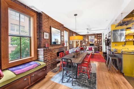 Asking $1.7M, this unusual West Village co-op is three studios combined | 6sqft Wall Air Conditioner, Village Street, Restore Wood, Loft Kitchen, Dark Hardwood, Hardwood Floors Dark, Custom Built Ins, Studio Apartments, Large Closet