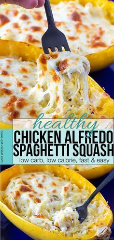 Alfredo Stuffed Spaghetti Squash, Spaghetti Squash Recipes Chicken, Spaghetti Squash Recipes Vegan, Alfredo Spaghetti, Healthy Chicken Alfredo, Healthy Squash Recipes, Food Low Carb, Spaghetti Squash Recipes Healthy, Spaghetti Squash Recipes Easy