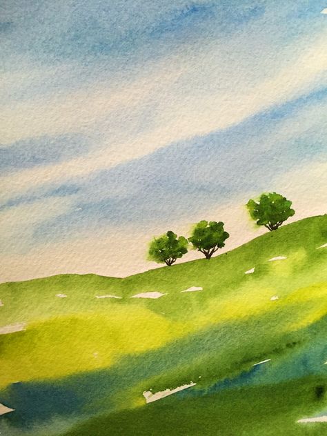 Simple Landscape Paintings Watercolour, Spring Watercolor Painting Landscape Easy, Watercolor Hills Landscapes, Watercolor Loose Landscape, Ink And Watercolor Art Landscape, Water Colors Painting Landscaping, How To Paint Watercolor Landscapes, Watercolor Farm Landscape, Abstract Watercolor Landscape Tutorial