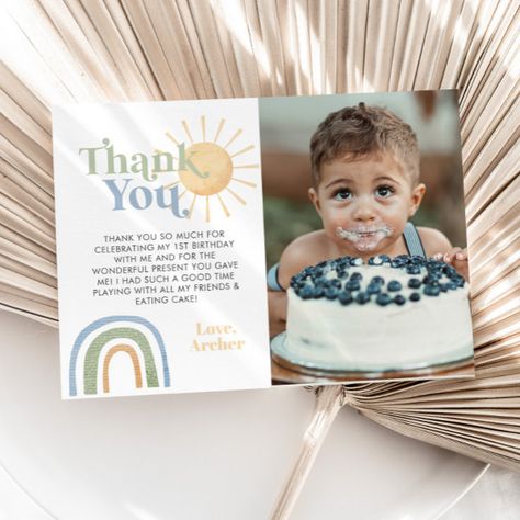 Mr Onederful 1st Birthday Rainbow Photo Thank You Card Rainbow 1st Birthday Party, Rainbow 1st Birthday, Mr Onederful, Themed 1st Birthday, Rainbow Photo, Birthday Thank You Cards, Photo Thank You Cards, 1st Birthday Party, Free Birthday Invitations