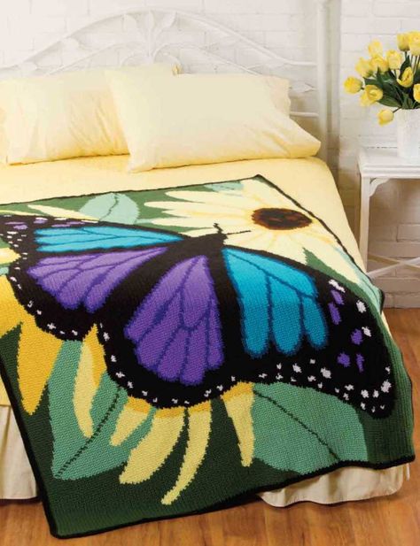 Free Crochet Pattern for a Majestic Butterfly Afghan Iron Petal, Ulysses Butterfly, Feet Warmers, Butterfly Stuff, Crochet Butterflies, Crochet Butterfly Pattern, Butterflies Pattern, Crocheted Blanket, Maria Elena