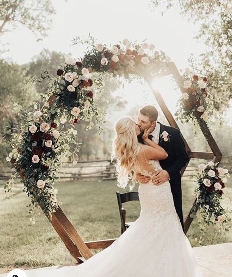 Burgundy And Blush Wedding, Hexagon Wedding, Romantic Wedding Receptions, Wedding Arch Flowers, Sage Wedding, Romantic Wedding Photos, Geometric Wedding, Ceremony Arch, Allure Bridal