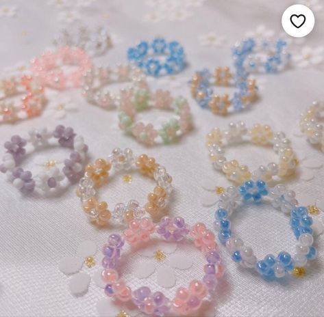 Beaded Rings Flower, Daisy Rings, Rings Flower, Flower Rings, Dainty Rings, Chain Rings, Rings Handmade, Daisy Chain, Beaded Rings