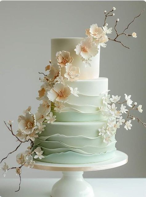 Wedding Cake Two Tier, Blush Wedding Cakes, Tiered Cake Design, Green Wedding Cake, Wedding Fayre, 3 Tier Wedding Cakes, Wedding Cake Pictures, Beautiful Cake Designs, Elegant Birthday Cakes