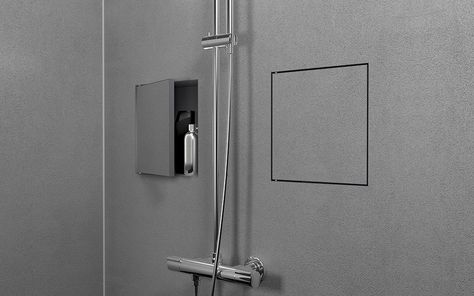 Get Organised - Bathroom Storage Ideas & Tips | prefer a streamlined minimalistic look to your bathroom areas with nothing on show. The T-BOX is an invisible storage solution that enables you to hide your bathroom necessities behind wall niches with doors. #bathroom #shower #wallniches #interiors #bathroomdesign #showerroomdesign #homedecor #hiddenstorage Hidden Shower, Wall Niches, Bathroom Niche, Bathroom Storage Ideas, Shower Storage, Wall Niche, Shower Niche, Bathroom Items, Bad Design