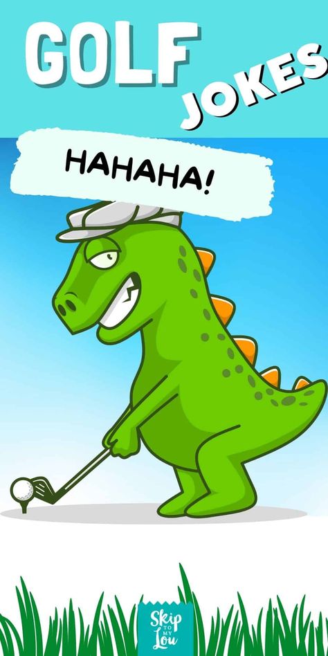 cartoon dinosaur with golf club and silly hat Golf Cartoons Funny, Crazy Golf Aesthetic, Mini Golf Captions For Instagram, Golf Quotes Humor, Golf Funny Humor, Funny Golf Pictures, Golf Humor Jokes, Golf Drawing, Golf Jokes