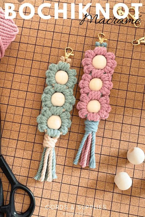 Stop settling for bland keychains! Level up your accessory game with our captivating DIY macrame keychain pattern.

Dive into the world of macrame and explore intricate knots and stunning designs to add a personal touch to your keys.

Whether you're a beginner or an expert, our step-by-step guide makes crafting effortless, ensuring you create a unique masterpiece every time.

Visit www.bochiknot.com for all your macrame cord and supplies, and start crafting your stylish keychain today! Macrame Keychain Pattern, Easy Macrame Keychain, Keychain Diy Easy, Diy Macrame Keychain, Macrame For Beginners, Free Macrame Patterns, Unique Keychain, Keychain Pattern, Macrame Supplies