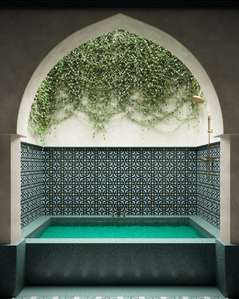 VWArtclub - Moroccan Bathroom Moroccan Bathtub, Backyard Bathtub, Moroccan Exterior, Moroccan Pool, Moroccan Style Bathroom, Moroccan Inspired Bathroom, Moroccan Bath, Moroccan Houses, Moroccan Bathroom