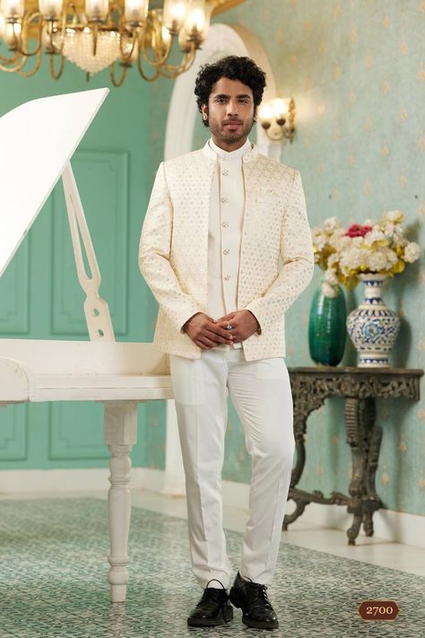 Shop Jodhpuri Sherwani for Groom at Mirraw. Find the latest collection of Jodhpuri Sherwanis in different designs at ❥ Best Price ❥ Worldwide Shipping ❥ Easy Returns #Jodhpuri Sherwani #sherwani Open Jodhpuri, Jodhpuri Sherwani, Black Salwar Kameez, Jodhpuri Suit, Plain Jacket, Dresses For Men, Mens Sherwani, Reception Sarees, Mirror Work Saree