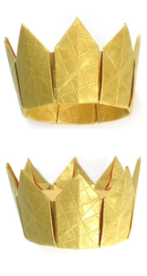 How to make an eight-pointed origami crown (http://www.origami-make.org/origami-crown-eight-pointed.php) Origami Crown, Origami Tattoo, Vika Papper, Kraf Kertas, Tutorial Origami, Origami And Kirigami, Folding Origami, Ge Bort, Paper Crowns