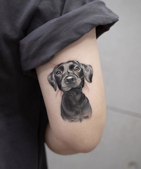 Pin by . on Dog tattoos | Dog tattoos, Dog portrait tattoo, Dog tattoo Black Dog Tattoo, Tato 3d, Tatoo Dog, Dog Portrait Tattoo, Hirsch Tattoo, Dog Memorial Tattoos, Tato Lengan, Paw Tattoo, Geniale Tattoos