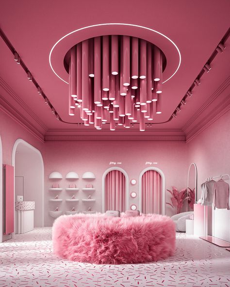 Cotton candy | clothes boutique :: Behance Pink Boutique Interior, Candy Clothes, Clothing Store Interior, Retail Lighting, Warehouse Design, Store Design Boutique, Clothes Boutique, Pink Boutique, Salon Interior Design