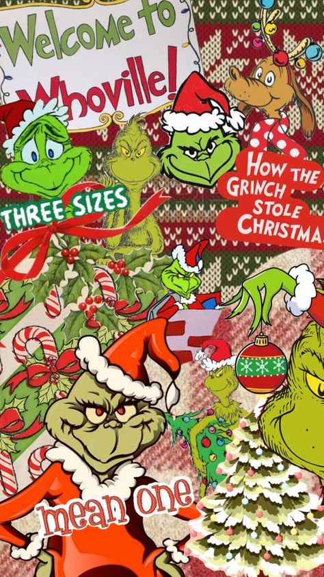 X Mas Wallpaper Aesthetic Grinch, Aesthic Christmas Wallpaper Grinch, Christmas Movie Collage Wallpaper, Grinch Collage Wallpaper, Grinch Christmas Aesthetic, Christmas Wallpapers Grinch, Christmas Grinch Wallpaper, The Grinch Wallpaper, Christmas Wallpaper Grinch