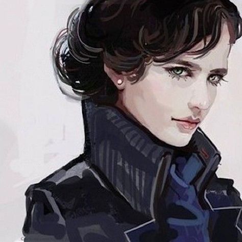 This appears to be Eva Green portraying a female Sherlock Holmes. Love this idea! Johnlock Fanart, John Lock, Sherlock Art, Amanda Abbington, Mycroft Holmes, Rupert Graves, Jim Moriarty, Mrs Hudson, Mark Gatiss