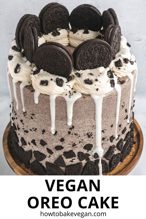 Vegan Cookies And Cream Cake, Oreo Cake Filling, Vegan Oreo Cake, Best Vegan Cake, Desserts Birthday, Oreo Birthday Cake, Cake Pop Recipe Easy, Vegan Vanilla Cake, Oreo Filling