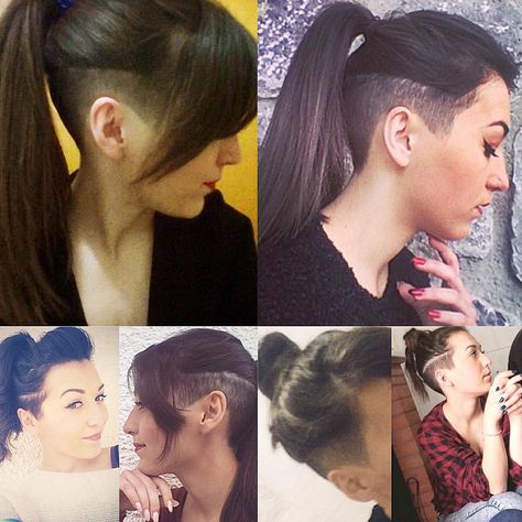 Shornnape Undercut, Undercut Ponytail, Long Pony, Undercut Long Hair, Eyeliner Makeup, 짧은 머리, Undercut Hairstyles, Shaved Hair, Grunge Hair