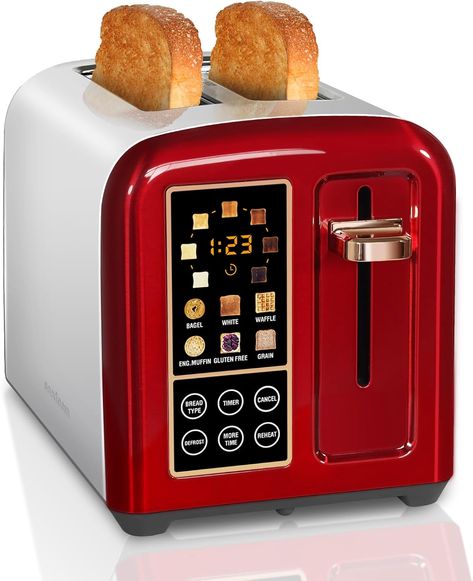 SEEDEEM Toaster 2 Slice, Stainless Toaster LCD Display&Touch Buttons, 50% Faster Heating Speed, 6 Bread Selection, 7 Shade Setting, 1.5''Wide Slot, Removable Crumb Tray, 1350W, Dark Cherry Bread Toaster, Stainless Steel Toaster, Countertop Oven, Toasters, Gluten Free Grains, Gluten Free Muffins, Types Of Bread, Gluten Free Bread, White Bread